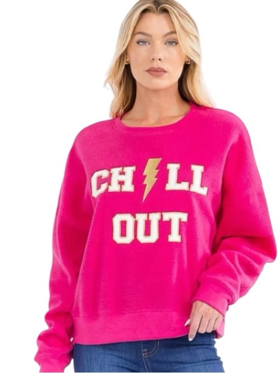 Baevely Tops - 652: BAEVELY NWT “CHILL OUT” SWEATSHIRT FUCHSIA (H37)